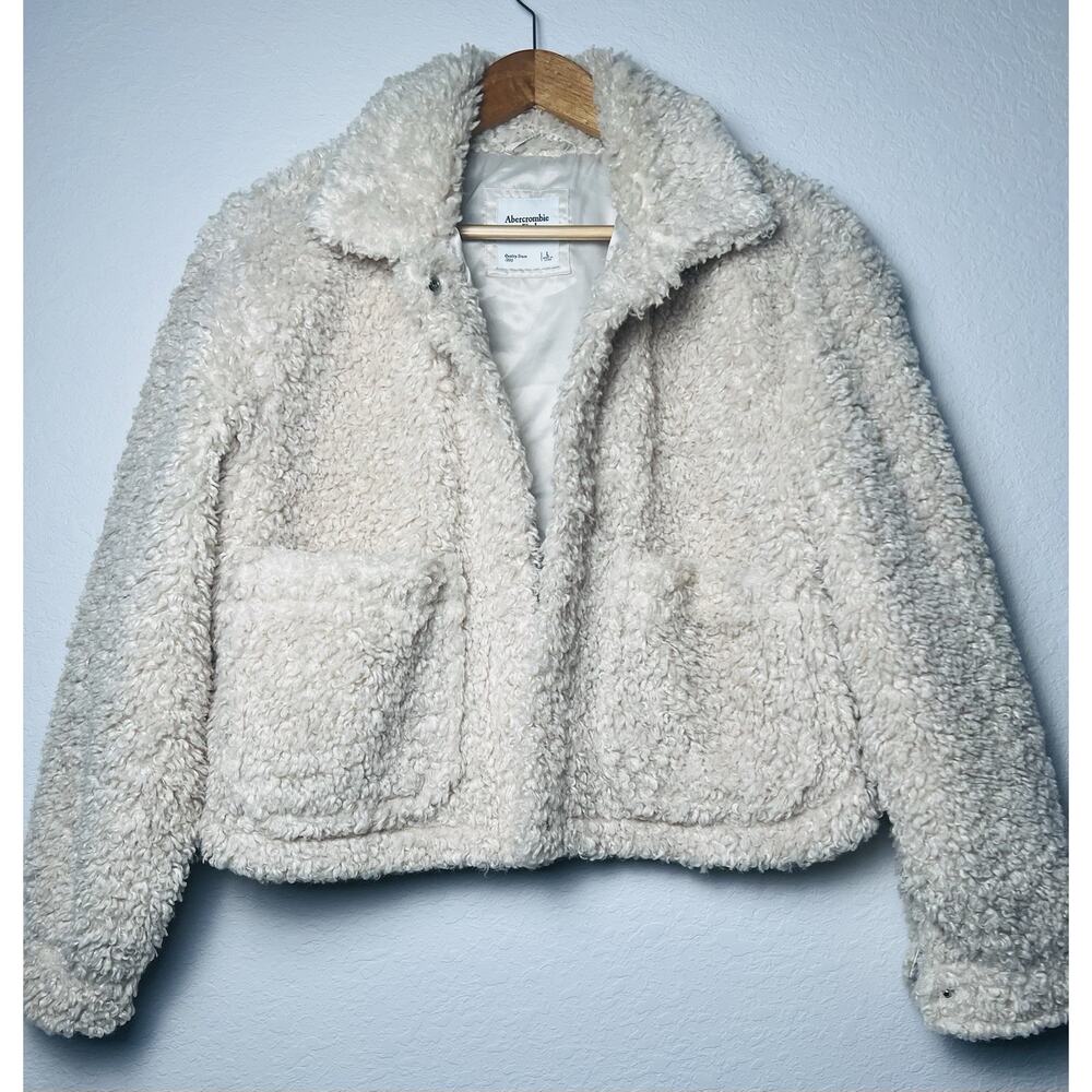 ABERCROMBIE & FITCH | Teddy Cropped Jacket Lined Button Front Collar Sz S - Picture 10 of 13